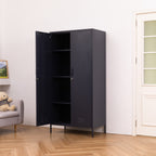 Design Republique Mila Double Locker Navy shown partially open on an angle with internal shelving and storage space.