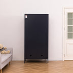 Design Republique Mila Double Locker Navy rear view showing the plain back panel, wall fixing holes and cable access holes.
