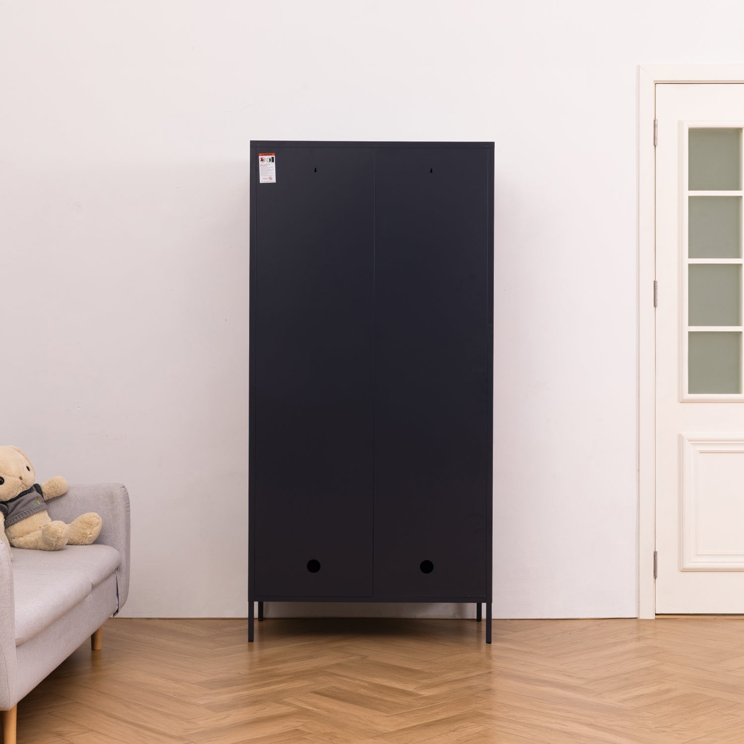 Design Republique Mila Double Locker Navy rear view showing the plain back panel, wall fixing holes and cable access holes.
