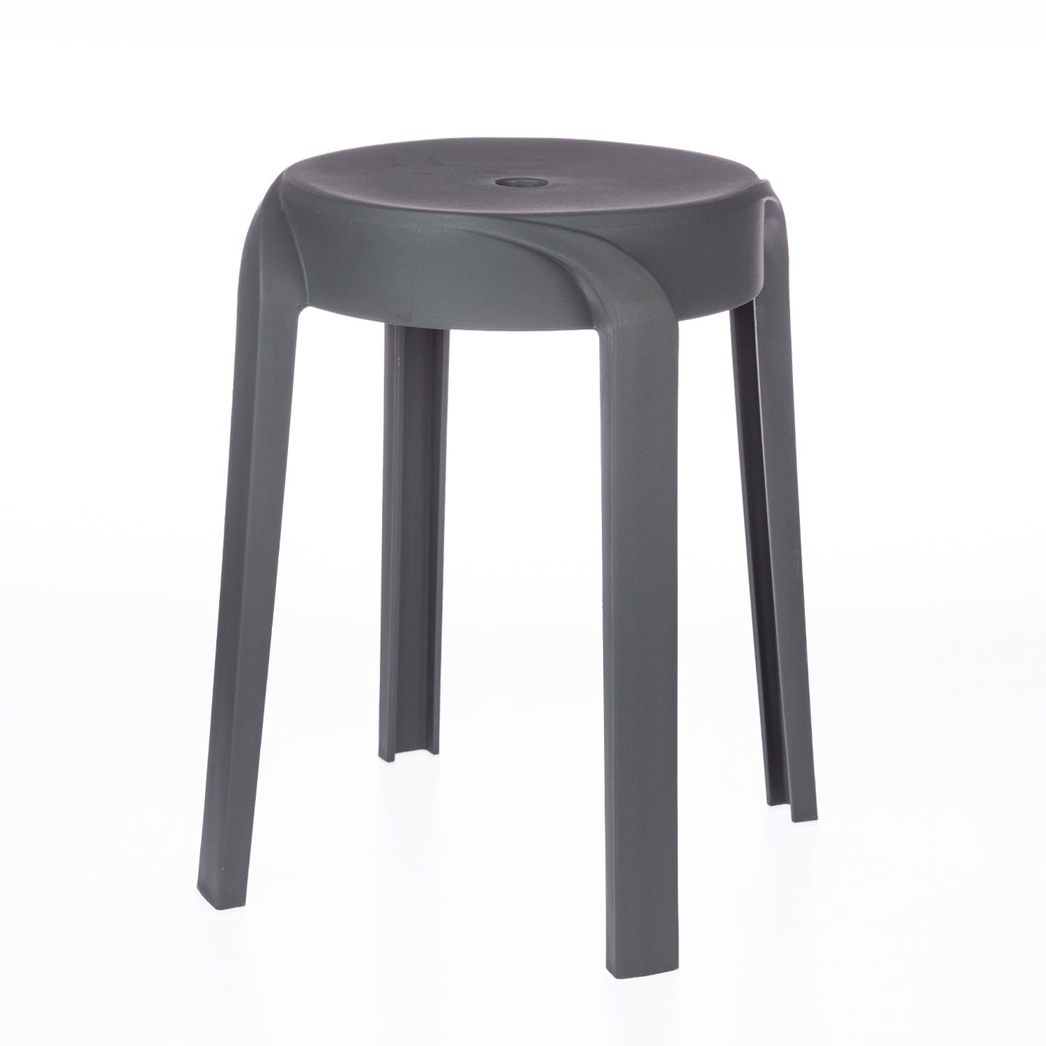 A modern charcoal stool with a smooth round seat and gently curved legs offers a clean, minimalist design that suits a variety of contemporary spaces.