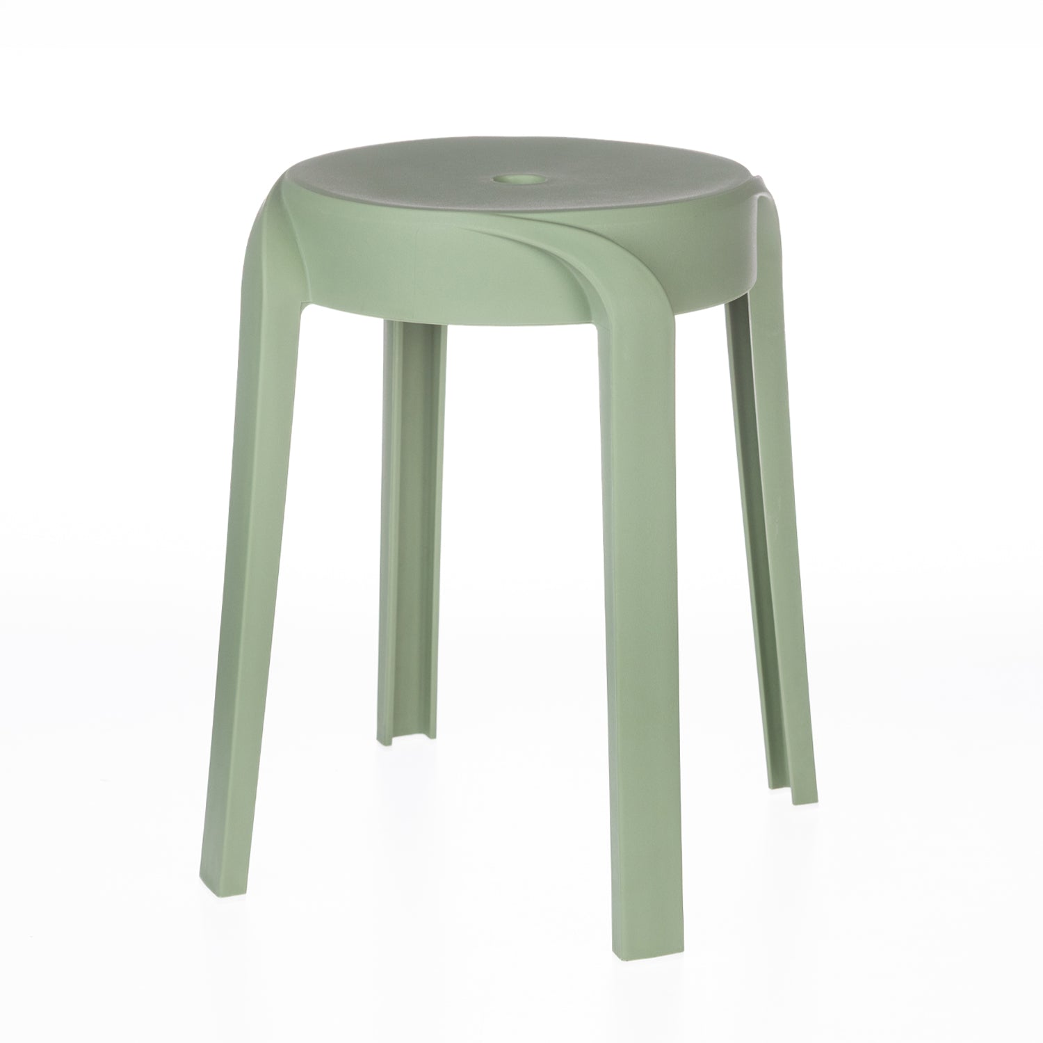 A modern sage stool with a smooth round seat and gently curved legs offers a clean, minimalist design that suits a variety of contemporary spaces.