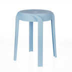 A modern sky blue stool with a smooth round seat and gently curved legs offers a clean, minimalist design that suits a variety of contemporary spaces.