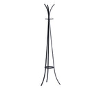 Design Plus Gatsby Metal Coat Stand in black, featuring a freestanding curved metal frame with multiple hanging hooks and a circular support near the base.