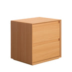 Home Co. Olsen Bedside Table in Natural shown on a white background, featuring two handle-free drawers and a clean, contemporary design.