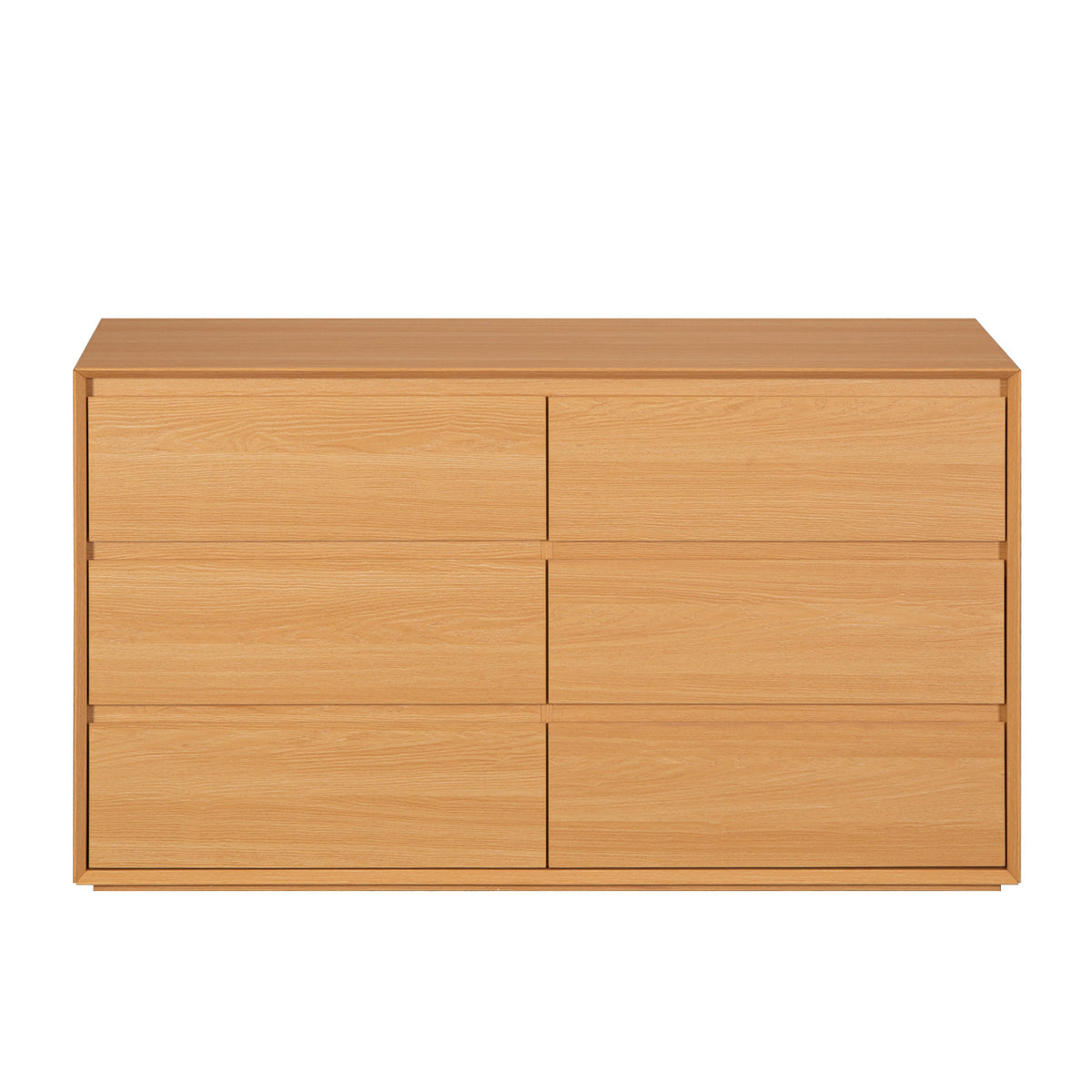 Front view of the Home Co. Olsen 6 Drawer Dresser in Natural, showing six spacious drawers and a warm wood-look finish.
