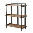 Design Plus Rio Low Bookshelf with three natural wood-look shelves and a black metal frame on a white background.