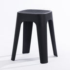 A black stool on a clean white studio background.