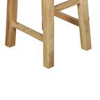 Close-up of a light natural wood stool leg and crossbar against a plain white background.