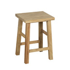 A square wooden stool with a natural light finish, featuring a thick seat and four angled legs connected by two horizontal stretchers, shown on a plain white background.