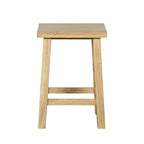 A light natural wood stool with a square seat, four legs, and a front support rail, shown against a plain white background.