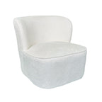 A modern low-profile accent chair upholstered in a chenille cream fabric, shown against a plain white background.