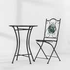 Outsidings Green Leaves Mosaic Table displayed beside the matching mosaic chair.