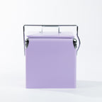 Lilac 13L cooler box featuring a smooth pastel finish, rectangular design, matching removable lid and silver metal carry handle with reinforced corner detailing.