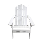 A white Adirondack-style outdoor chair with a high slatted back, wide armrests, and a slatted seat, shown against a plain white background.