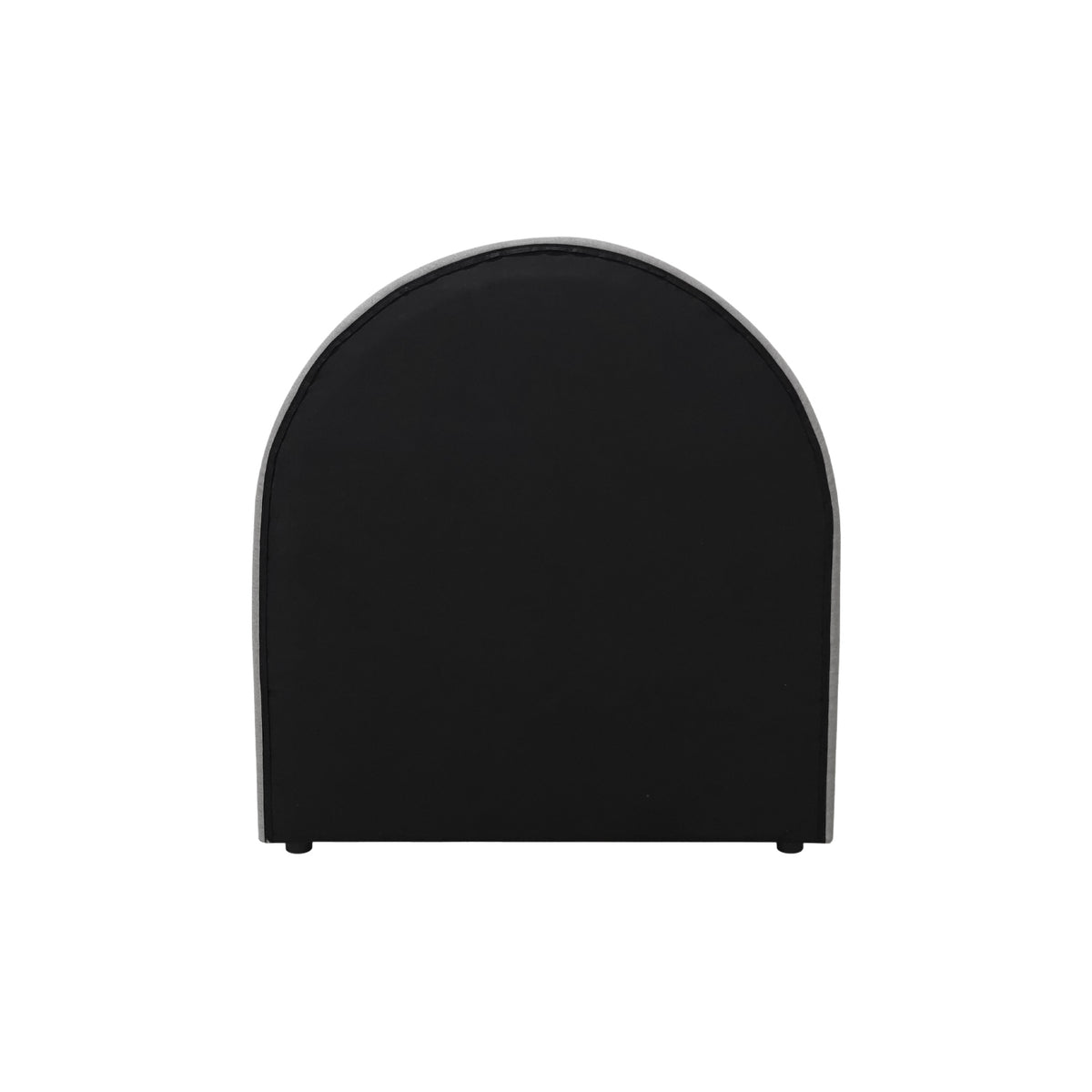 Rear view of the Green Eve Arch Headboard featuring a plain black fabric backing, arched silhouette and small supporting feet.