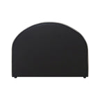 Rear view of the Green Eve Arch Headboard showing its smooth black fabric backing, curved top and small supporting feet.