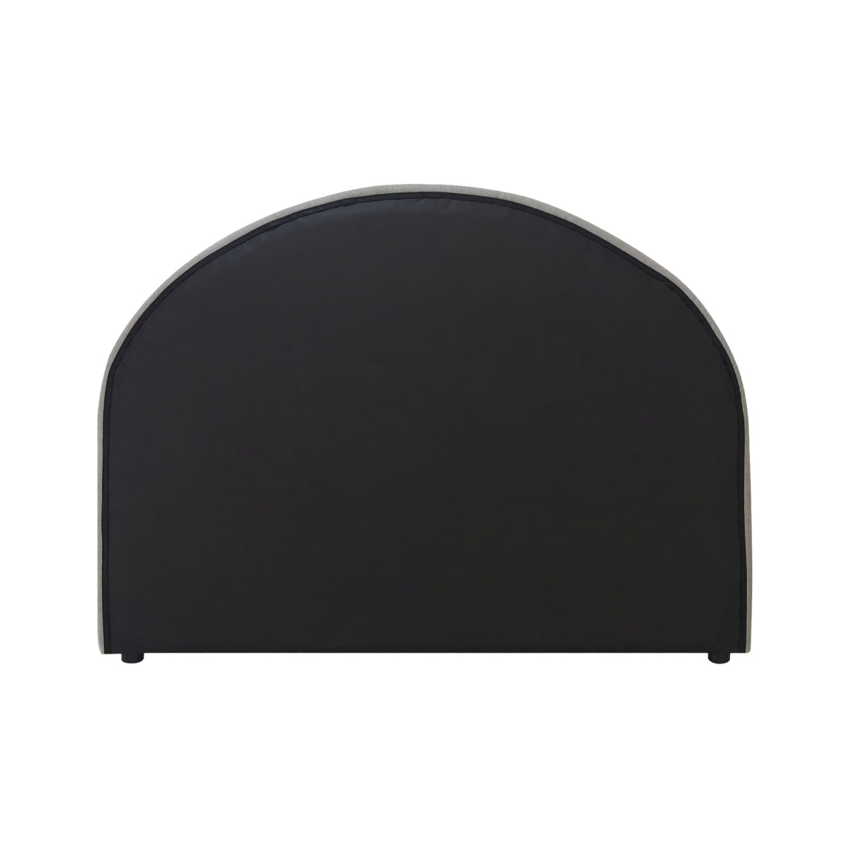 Rear view of the Green Eve Arch Headboard featuring a plain black fabric backing, wide arched shape and small supporting feet.