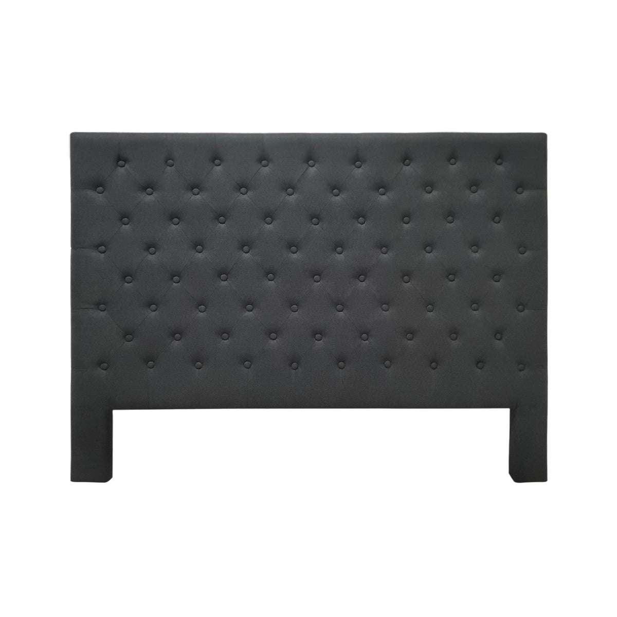 Dark Grey Jade Linen Look Headboard featuring elegant diamond button tufting, a padded upholstered finish and a classic rectangular design.