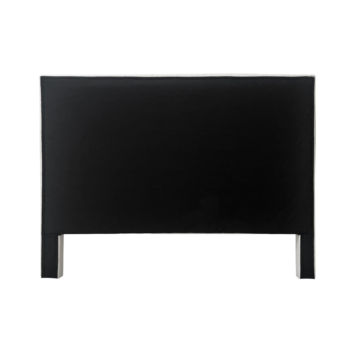 Rear view of the Cream Jade Linen Look Headboard featuring a smooth black fabric backing and two supporting legs.