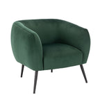 Design Republique Olivia Green Velvet Chair with soft green velvet upholstery, a rounded wraparound design and black metal legs, shown against a white background.