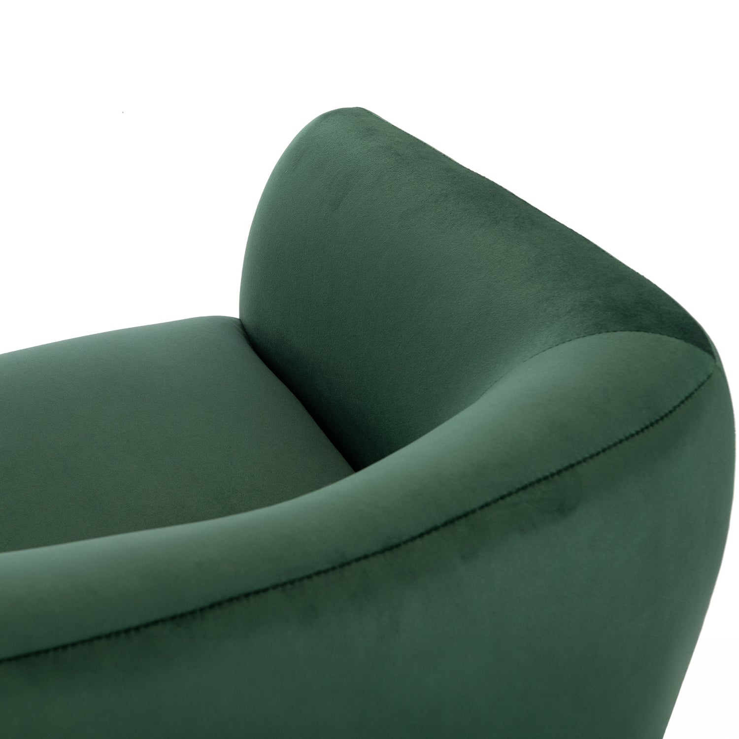 Close-up of the Design Republique Olivia Green Velvet Chair highlighting the soft velvet upholstery, curved wraparound backrest and refined stitched detailing.