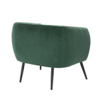 Design Republique Olivia Green Velvet Chair featuring a smooth curved back, green velvet upholstery and slim black metal legs, shown against a white background.