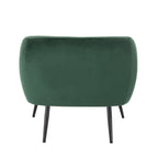 Design Republique Olivia Green Velvet Chair with a fully upholstered curved back and slim black metal legs, shown against a white background.