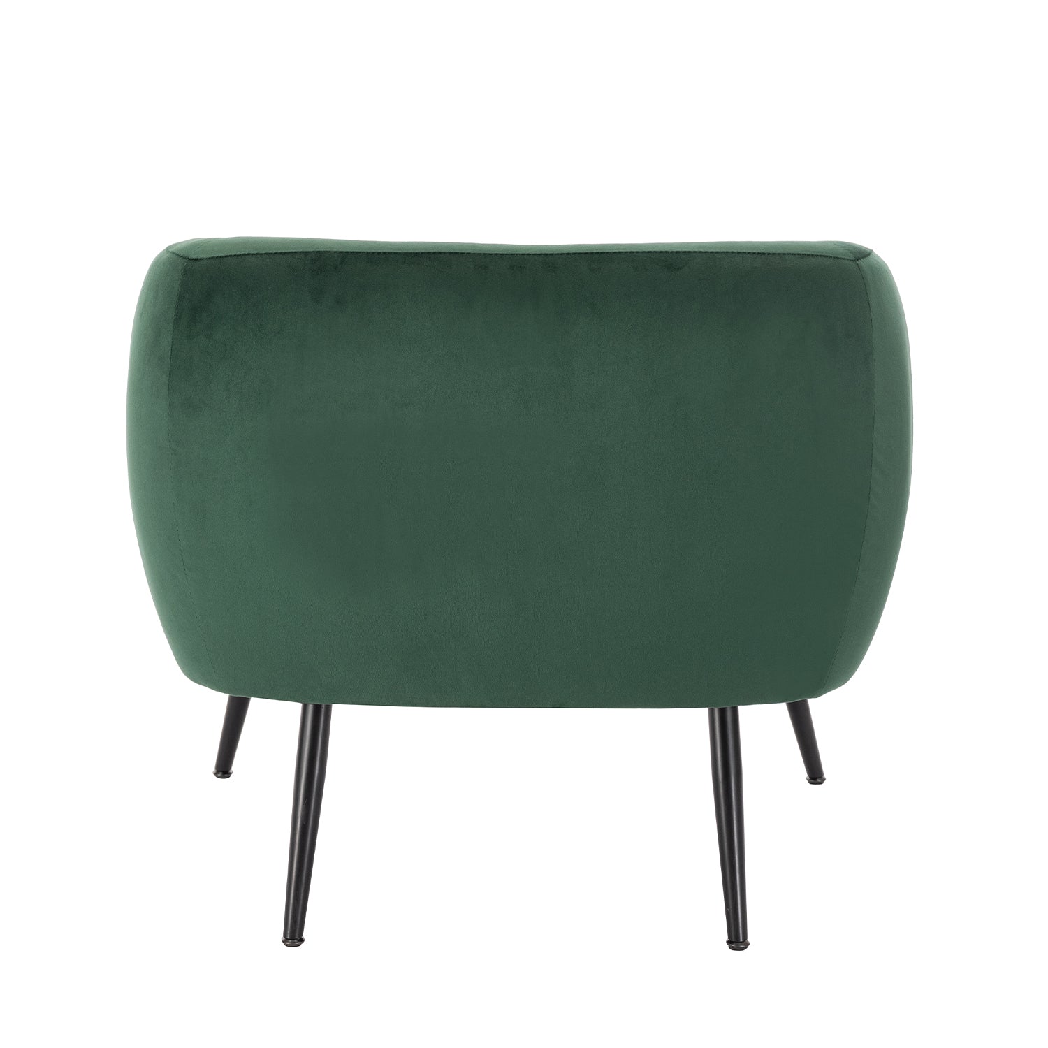Design Republique Olivia Green Velvet Chair with a fully upholstered curved back and slim black metal legs, shown against a white background.