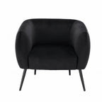 Design Republique Olivia Black Velvet Chair with a curved wraparound back, plush black velvet upholstery and slim black metal legs, shown against a white background.