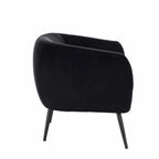 Design Republique Olivia Black Velvet Chair with a curved wraparound profile, black velvet upholstery and slim black metal legs, shown against a white background.