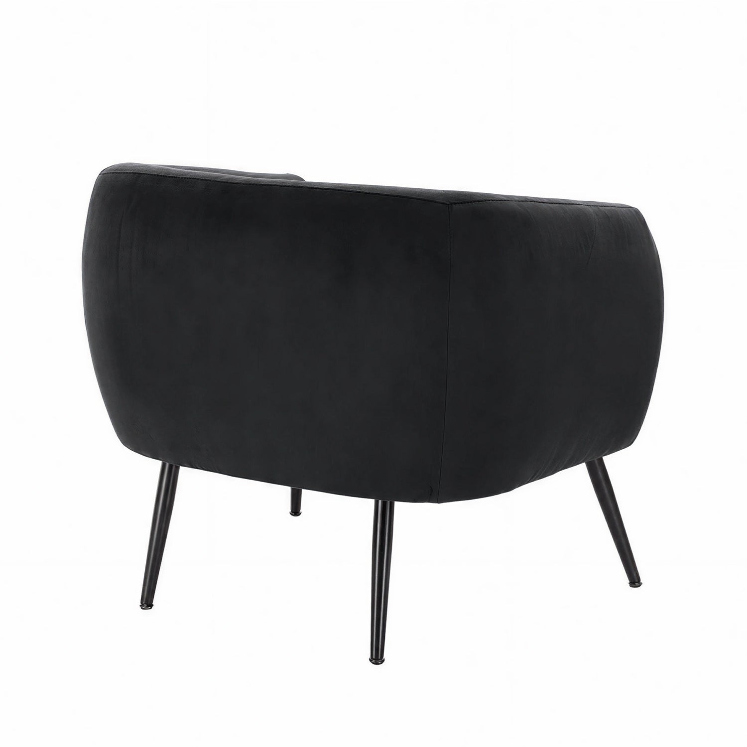 Design Republique Olivia Black Velvet Chair featuring a smooth curved back, black velvet upholstery and slim black metal legs, shown against a white background.