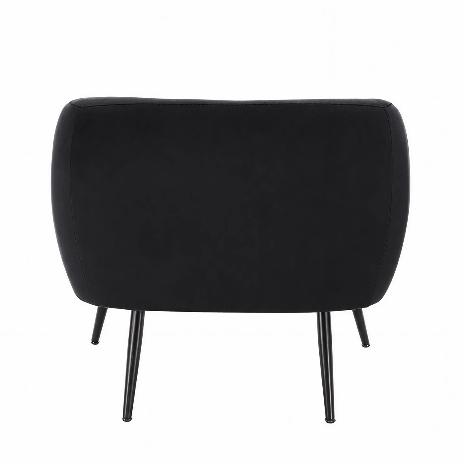 Design Republique Olivia Black Velvet Chair with a fully upholstered curved back and slim black metal legs, shown against a white background.