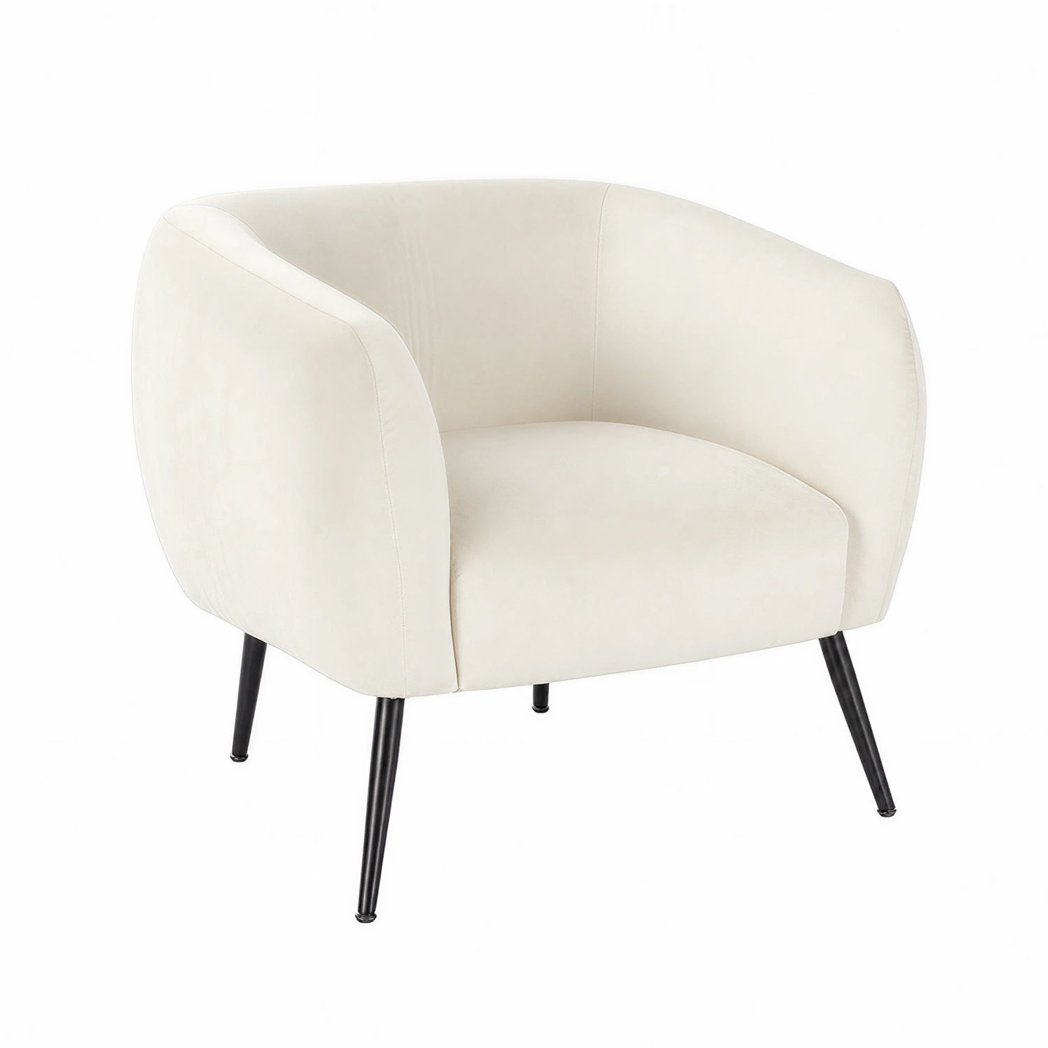 Design Republique Olivia Cream Velvet Chair with soft cream velvet upholstery, a rounded wraparound design and black metal legs, shown against a white background.