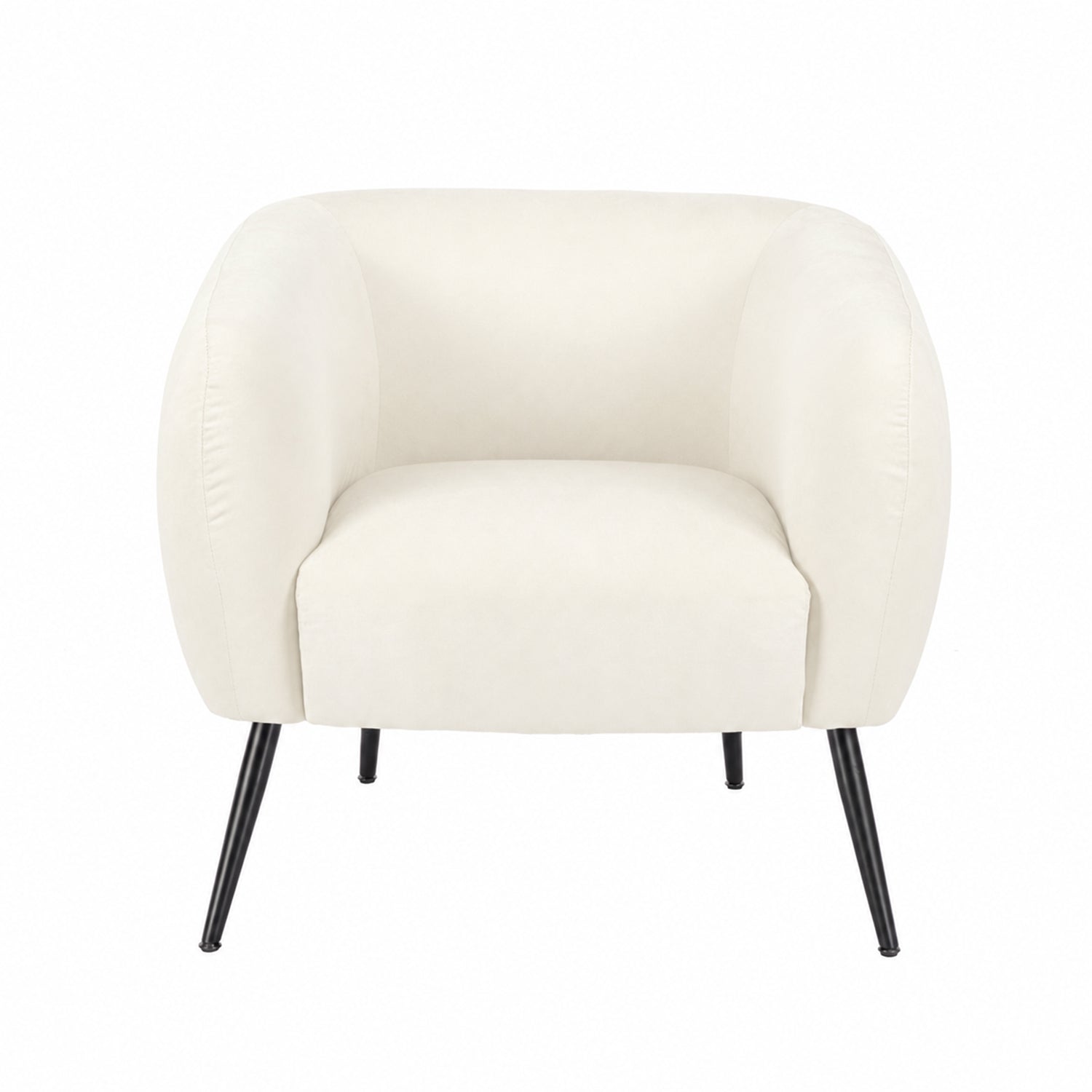 Design Republique Olivia Cream Velvet Chair with a curved wraparound back, plush cream velvet upholstery and slim black metal legs, shown against a white background.