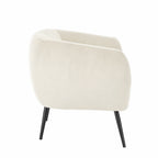 Design Republique Olivia Cream Velvet Chair with a curved wraparound profile, cream velvet upholstery and slim black metal legs, shown against a white background.