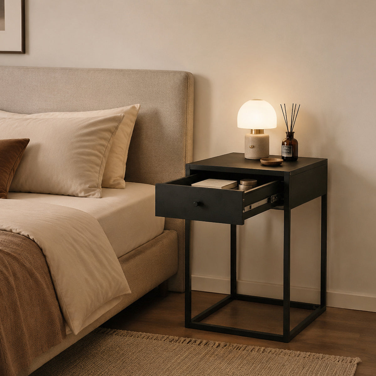 Design Republique Mila Black Bedside Table | BB&B NZ – Bed Bath & Beyond NZ
