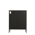 The back of a black metal cabinet shown against a plain white background.