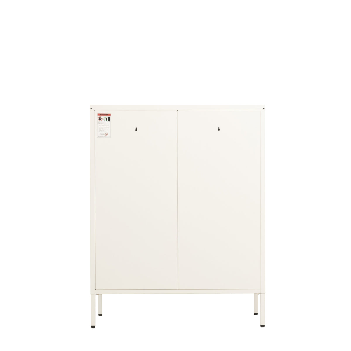 The back of a white metal cabinet shown against a plain white background.