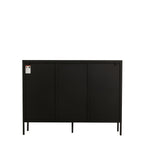 The back of a modern black metal storage cabinet shown against a plain white background.
