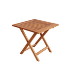 Outsidings Santos square wooden bistro table featuring a slatted tabletop, folding X-shaped legs and a warm natural timber finish.