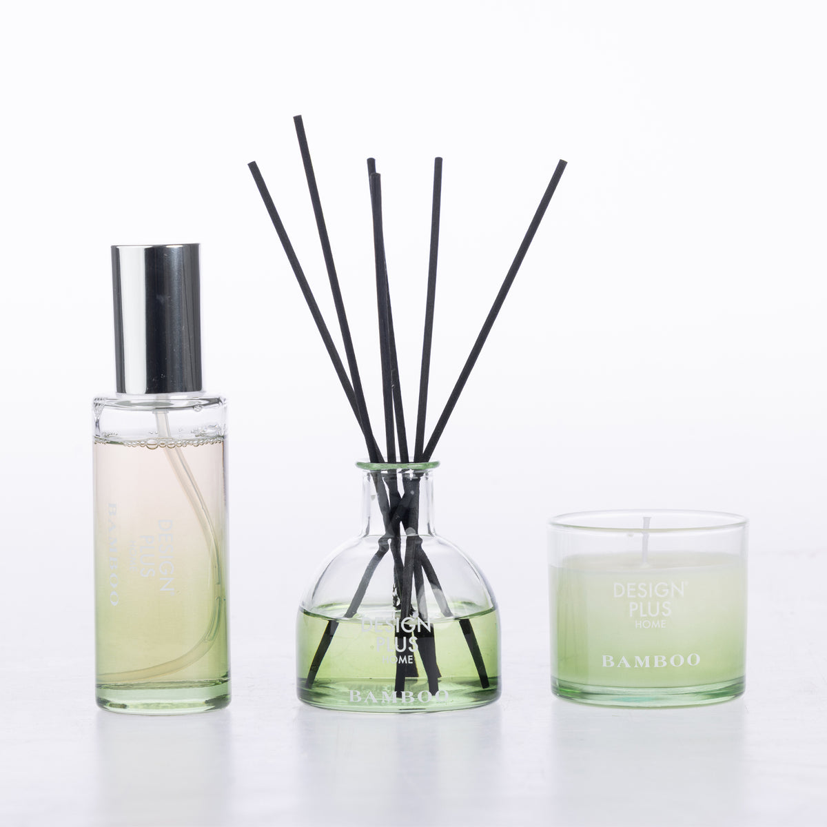 Design Plus Macey Home Fragrance Gift Set in Bamboo, displayed in a decorative gift box with coordinating home fragrance products.