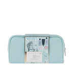 Grace & Gild Roman Spa Travel Gift Set presented in a light blue zip cosmetic bag with decorative product sleeve.