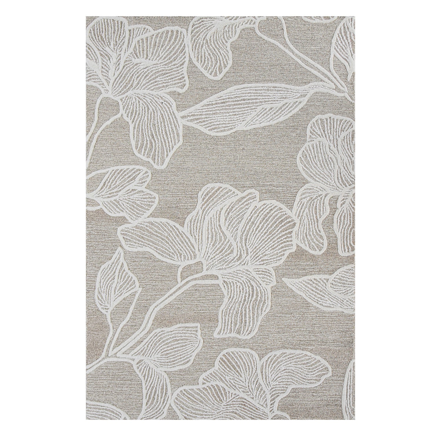 Gracious Living Lily Wool Rug in Biscotti featuring an oversized ivory floral design on a soft biscotti beige background.