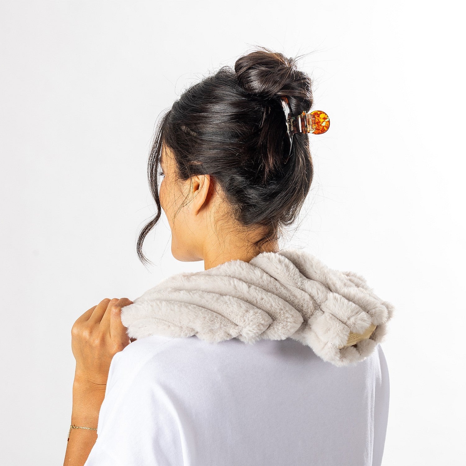 Hush Ribbed Curved Faux Fur Neck Hot Water Bottle With Cover 0.9L
