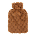 Brown textured hot water bottle cover on a white background