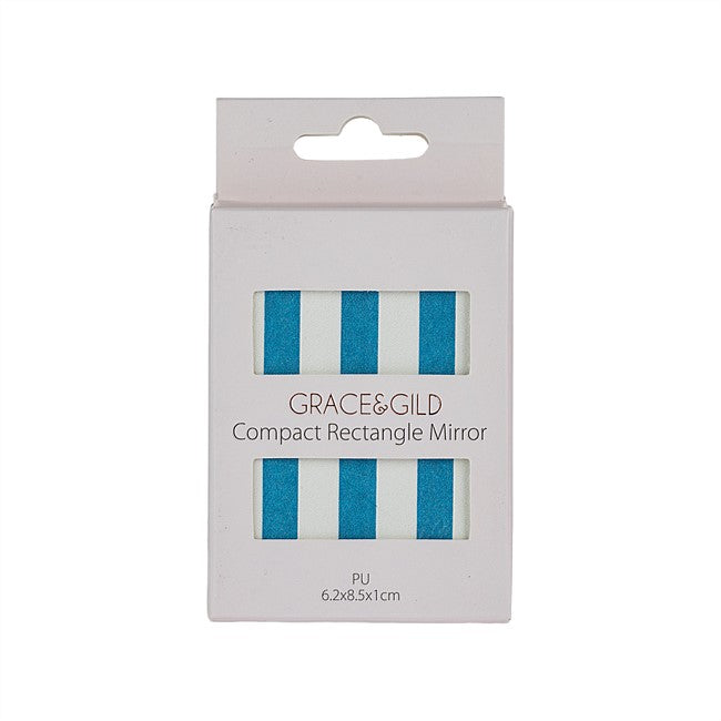 Grace & Gild Compact Rectangle Mirror Blue Stripe
