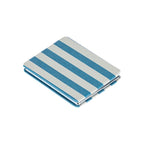 A small rectangular case with alternating blue and white glittery stripes, shown closed on a plain white background.