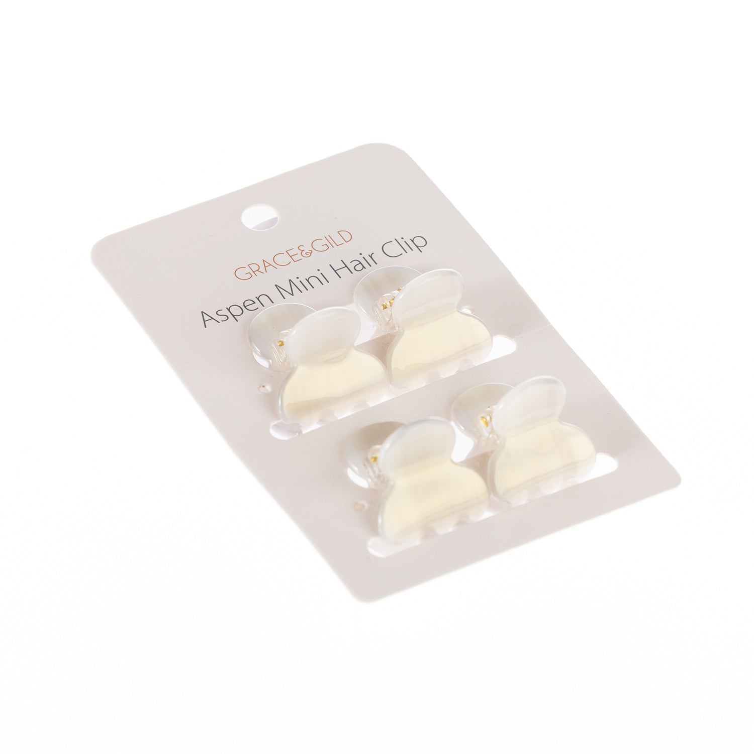Grace & Gild Aspen Mini Hair Clip 4 Pack in an ivory marbled finish