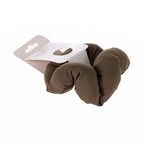 Grace & Gild Aspen Padded Scrunchie in a brown colourway displayed on retail packaging.