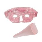 Pink silicone facial sheet mask with glittery texture and a matching pink silicone applicator roller, shown on a plain white background.